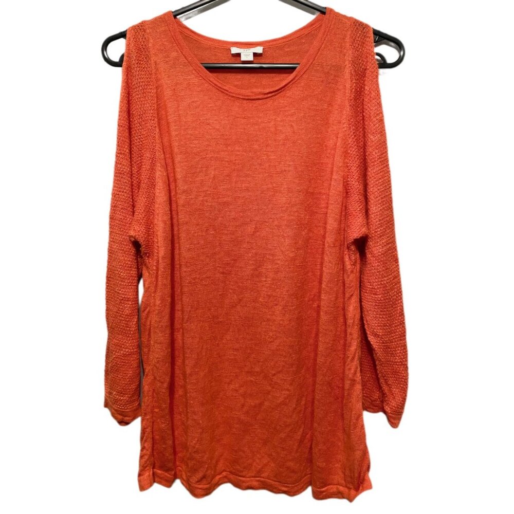 🍊 J. Jill Orange Linen Blend Split-Sleeve Lightweight Sweater | Size L